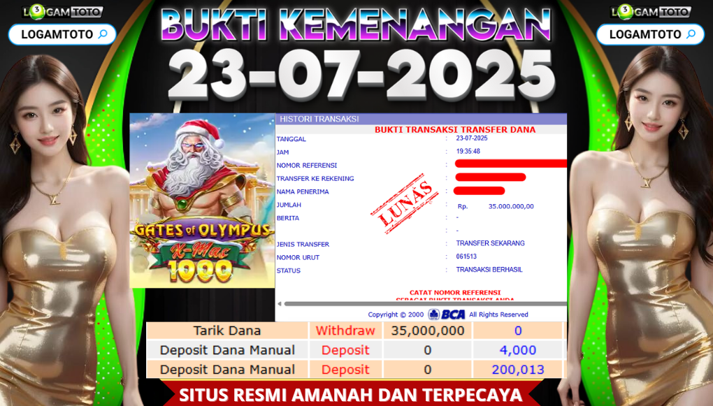 SELAMAT KEPADA MEMBER SETIA LOGAMTOTO BERHASIL JACKPOT DI PERMAINAN SLOT GATE OF OLYMPUS XMAS 1000